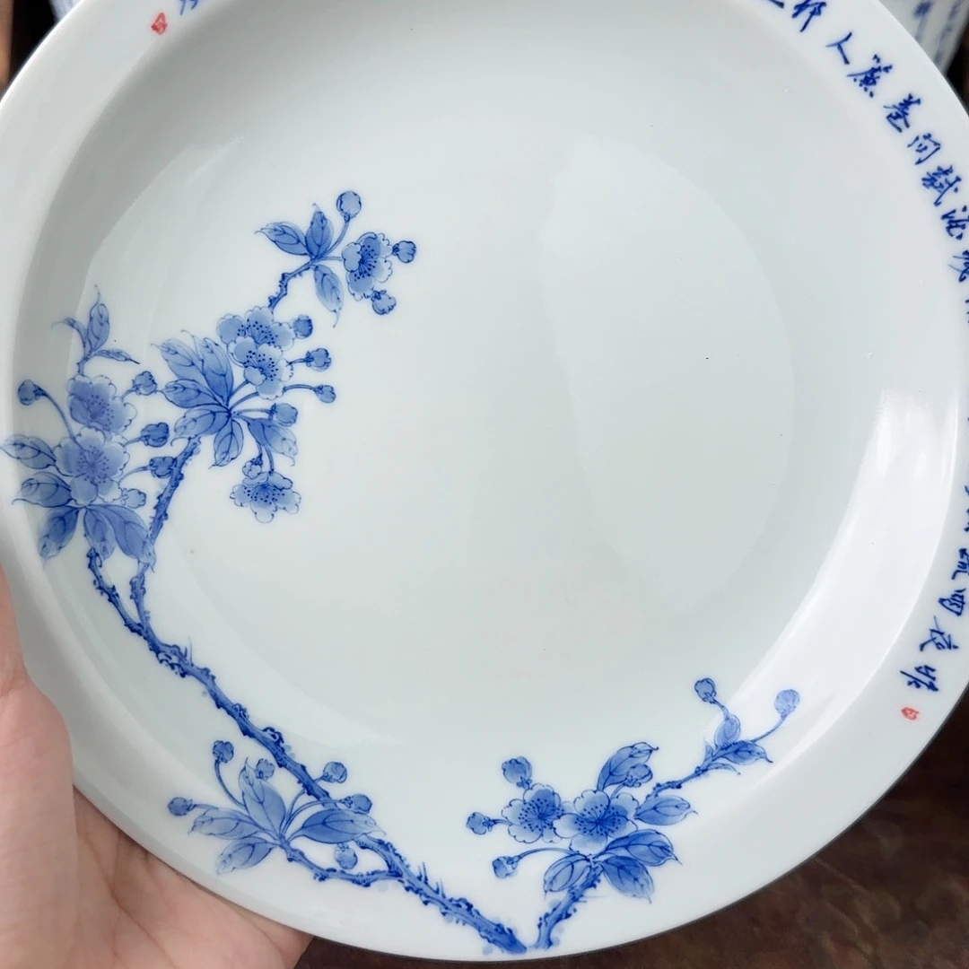 手绘青花海棠壶承