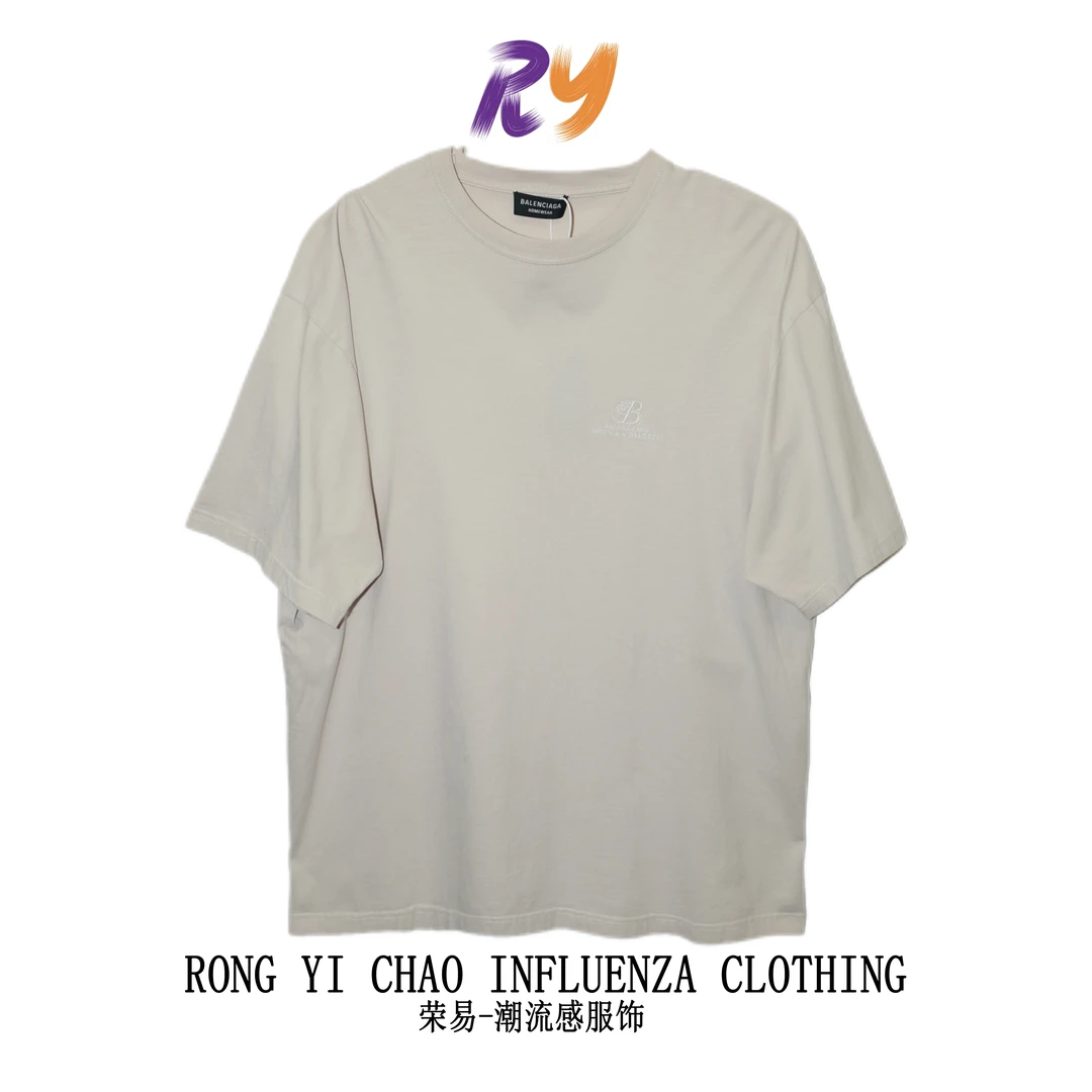 99新 Balenciaga/巴黎世家 刺绣杏色T恤/Xs码