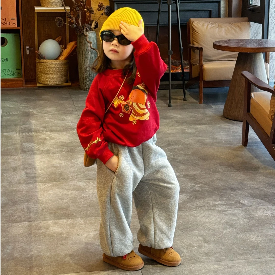 甜小七女童2025冬季新款韩版可爱卡通星星人卫衣束脚加绒卫裤套装