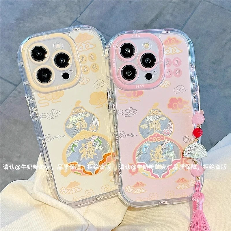 福禄顺遂葫芦适用苹果16羽纱手机壳华为新款vivo高级小米国风OPPO