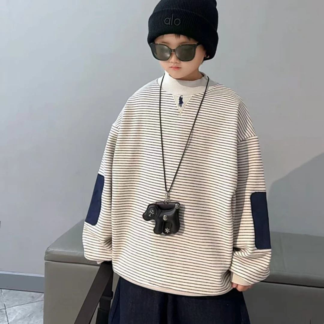 加绒——儿童保暖卫衣印花休闲纯色宽松男童卫衣字母常规中大童长袖