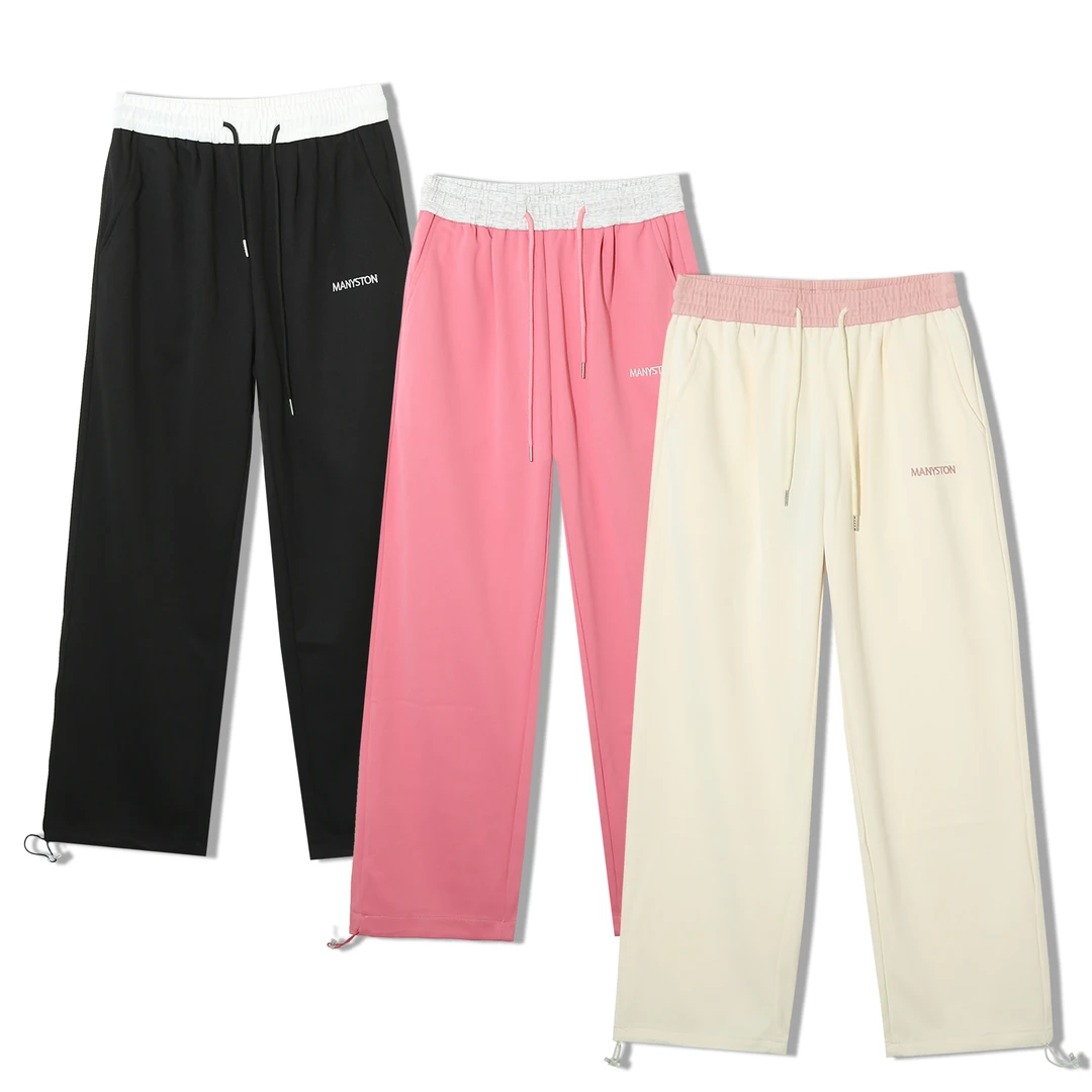 直筒阔腿学院风休闲裤拼接腰设计感抽绳百搭减龄春秋休闲裤1F555