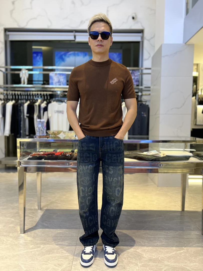 CAVALLI CLASS卡沃利男士秋冬新款高端轻奢修身短袖山羊绒毛衣