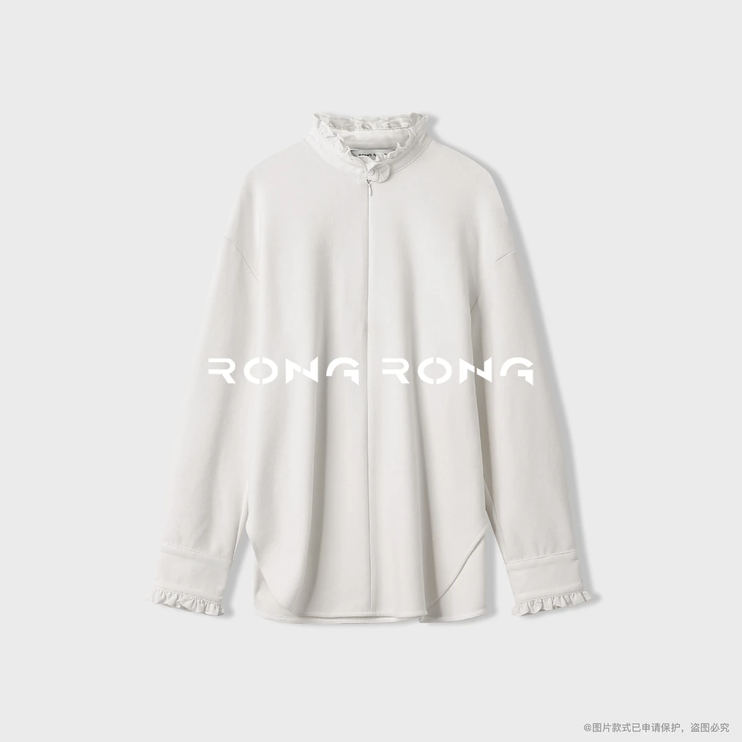 溶溶【霜雪白茶】RONGRONG 木耳边法式休闲风长袖T恤2502K718