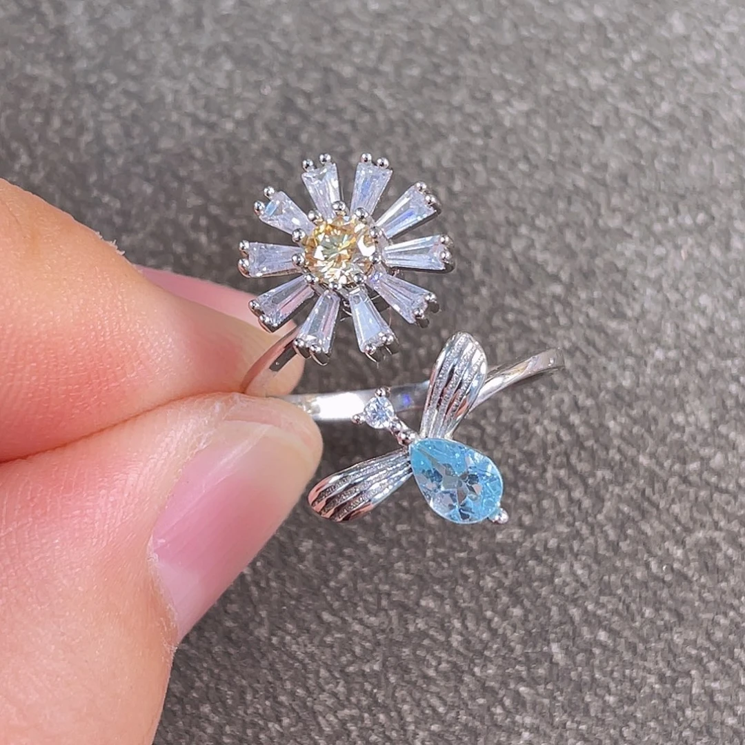 倾***酒银S925镀金镶嵌磷灰石戒指