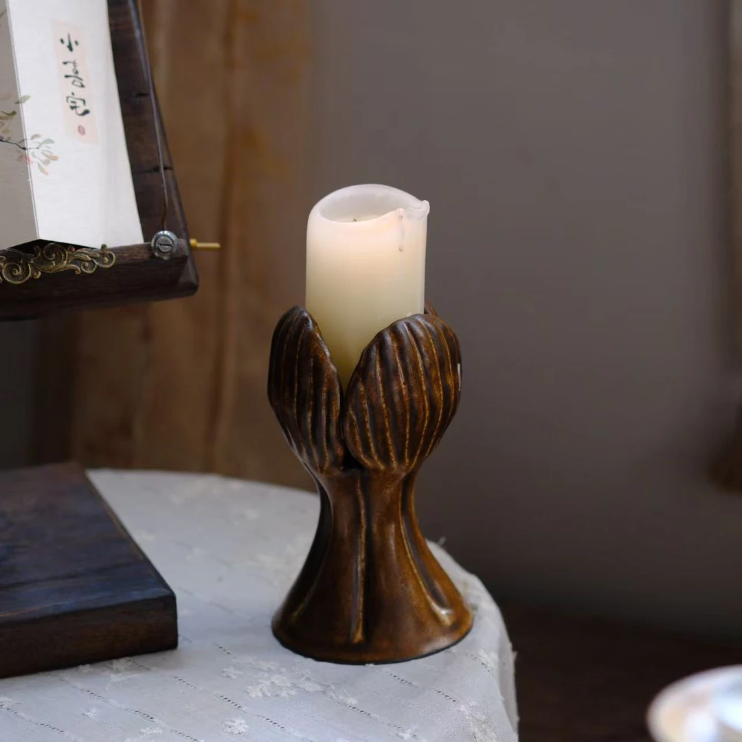 小喜宅 自在焦糖三瓣花瓣高烛台