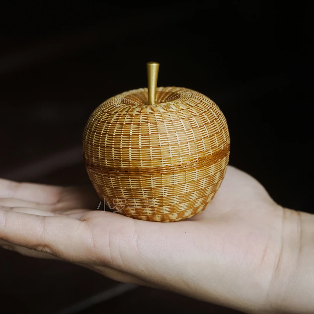 GZ015-1（木语）竹制戒指盒项链首饰盒小苹果手工竹编织扣瓷