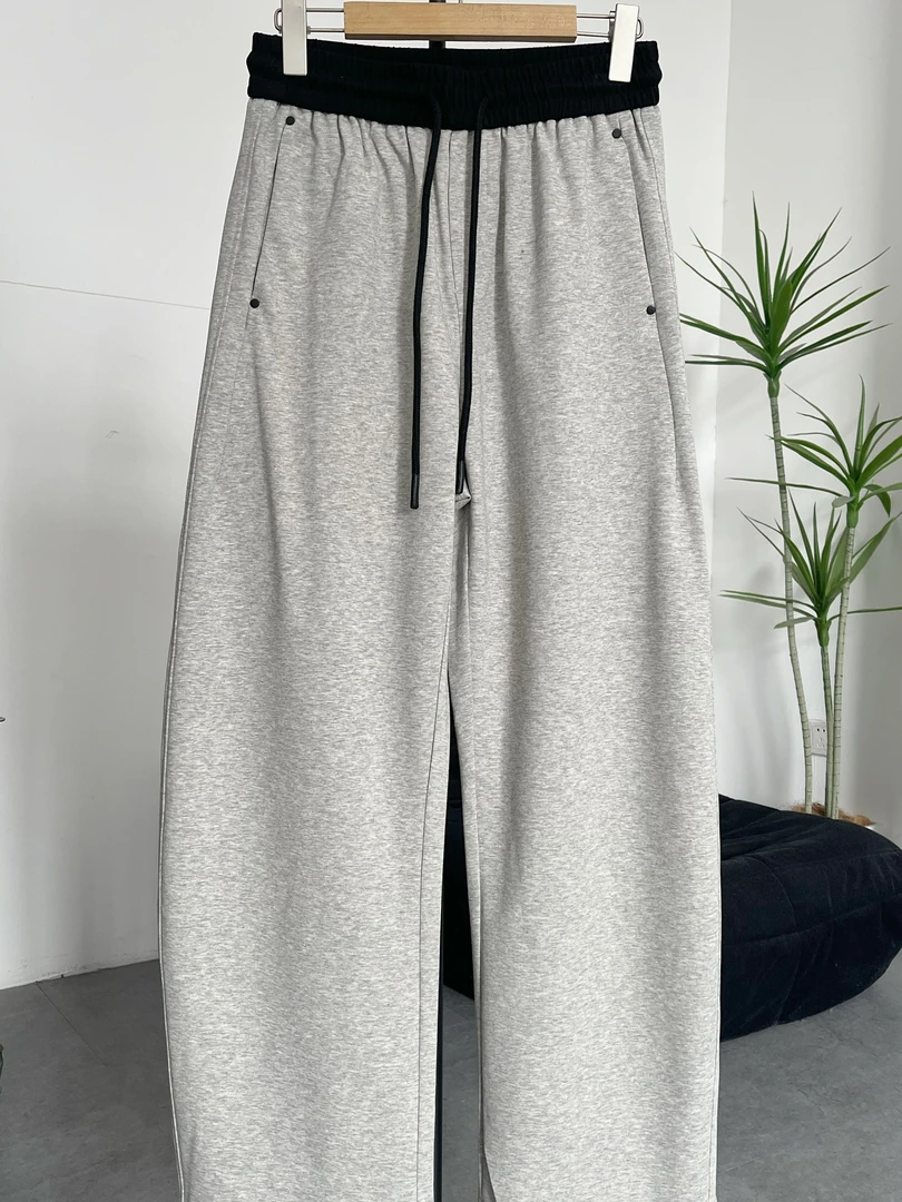 秋季高个子加长小弯刀针织棉卫裤青少年男生女生垂感高腰休闲卫裤