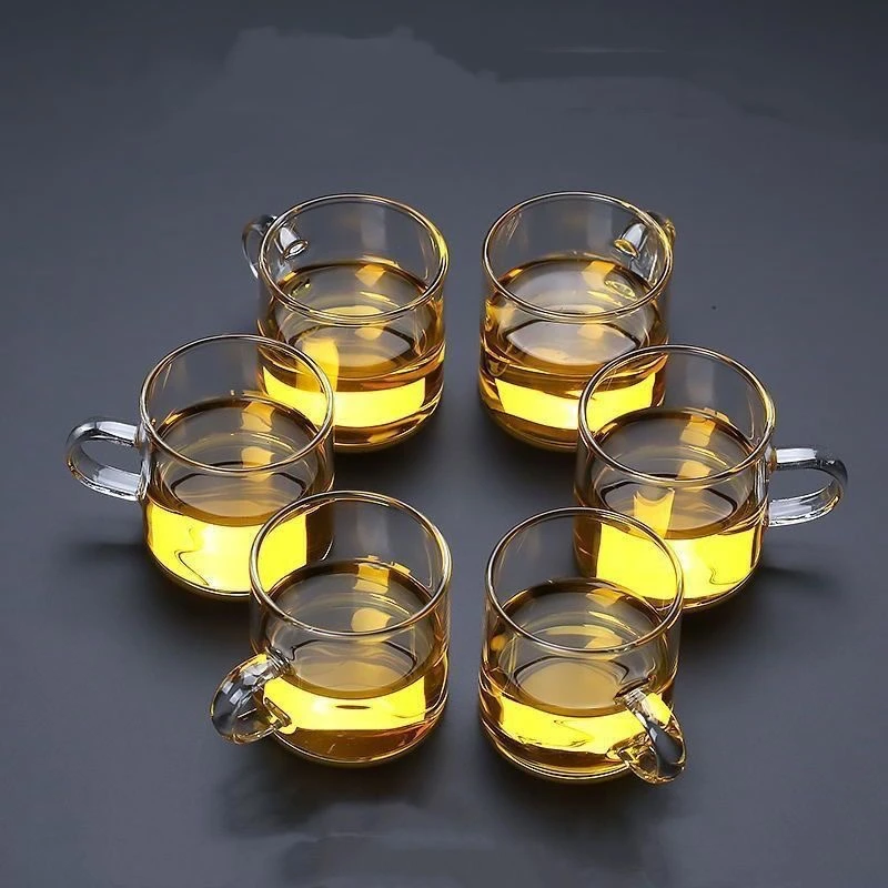 耐热玻璃彩色小茶杯带把杯透明主人杯茶碗直把家用耳把杯功夫茶具