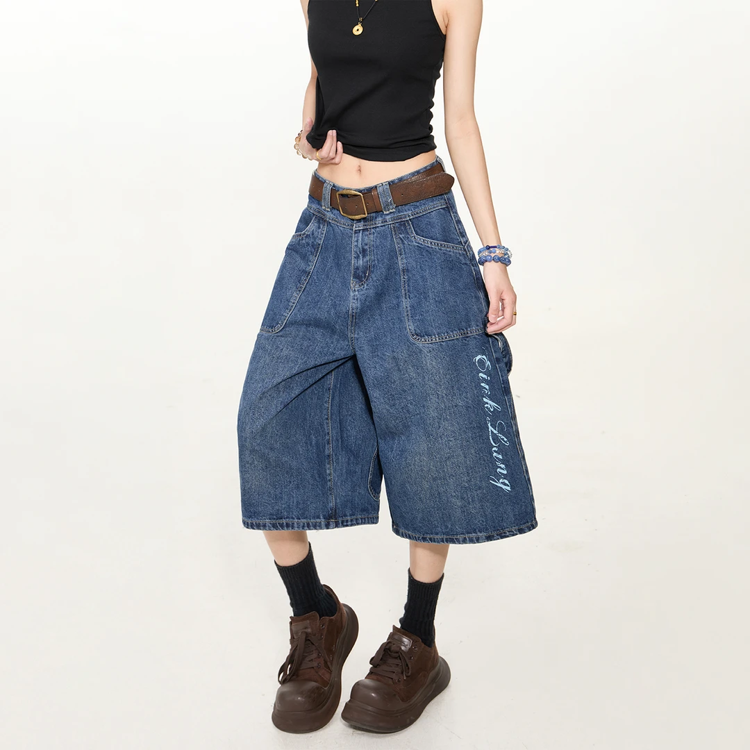 出前一町夏季新款气质百搭七分裤男女同款个性痞帅印染宽松短裤