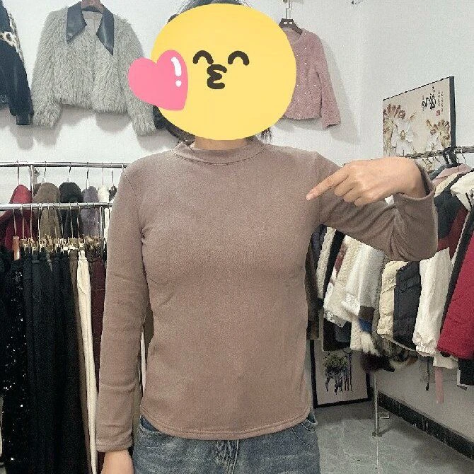2024新款高品质半高领加绒加厚磨毛打底衫女小立领修身长袖百搭