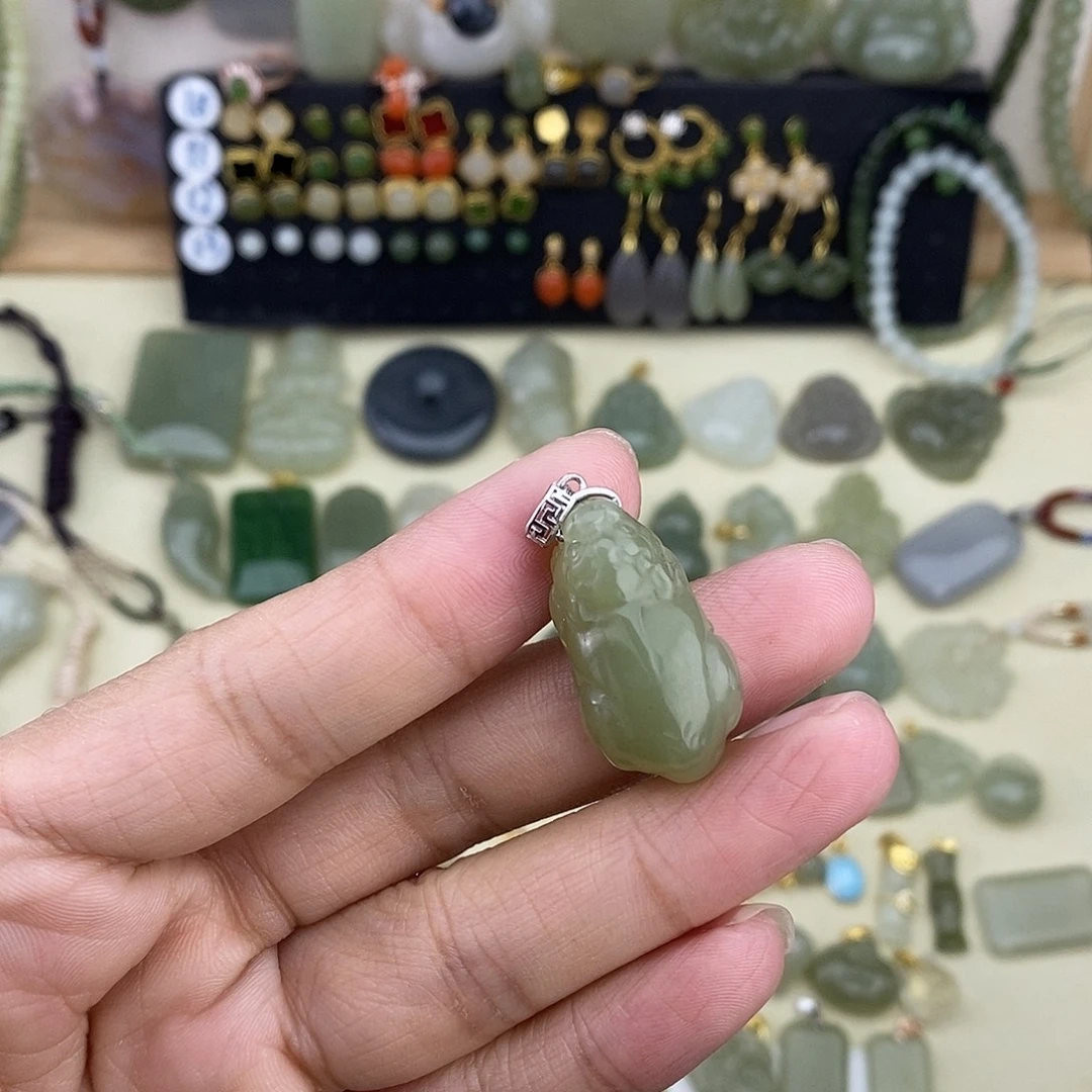 和田玉银S925镶嵌吊坠(不含链)