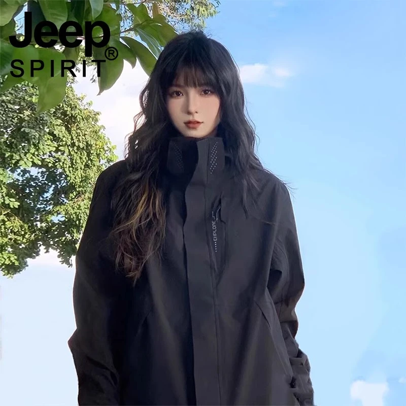 JEEP户外冲锋衣女潮牌韩国三合一可拆卸外套春秋防风男登山滑雪服