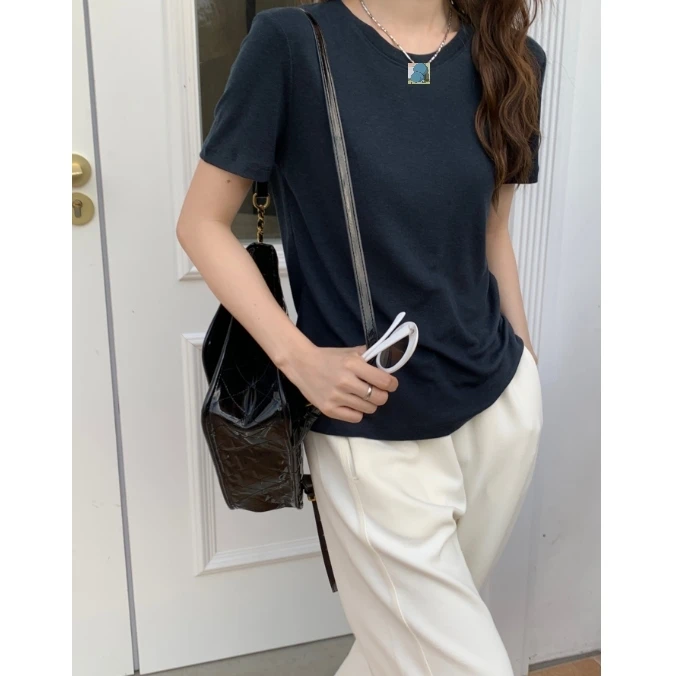 闰熙4-推荐‼️可机洗天丝羊毛“罗马织法”圆领T，超凉快透气～#3875