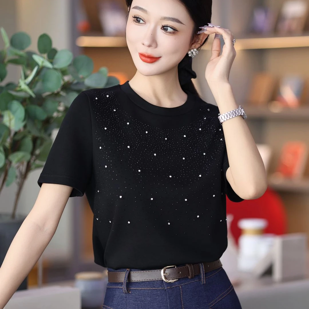 亮闪闪短袖T恤2025新款夏季修身显瘦独特别致上衣2522简