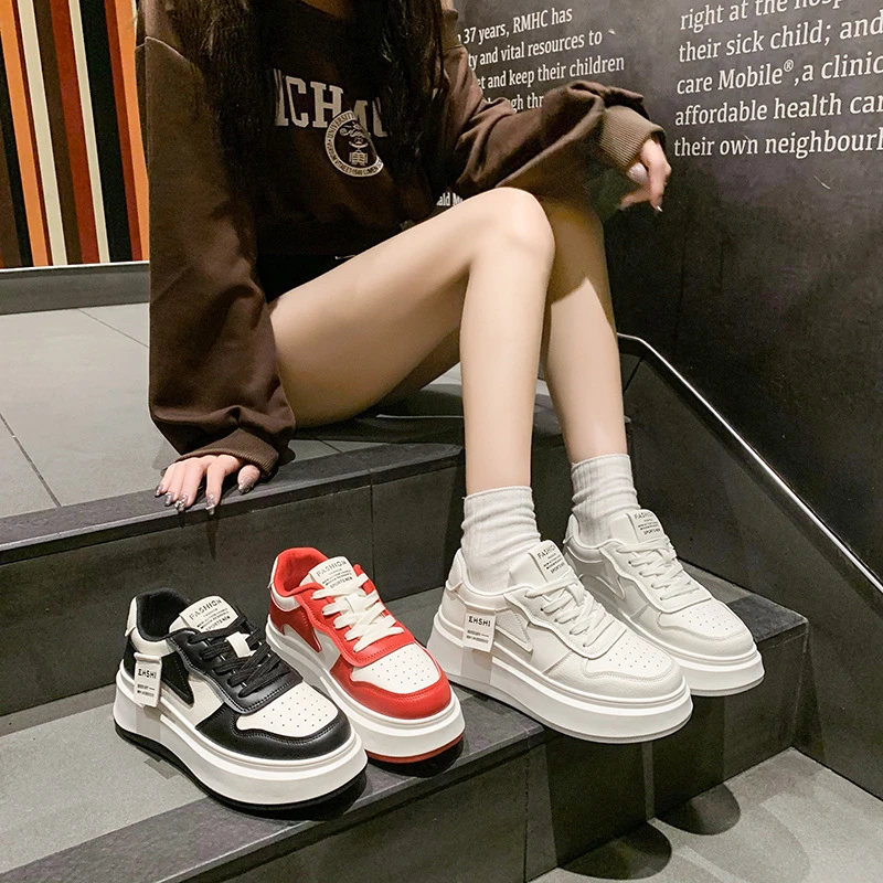 欧货松糕厚底休闲板鞋女2025春季新款小个子增高休闲学生小白鞋女