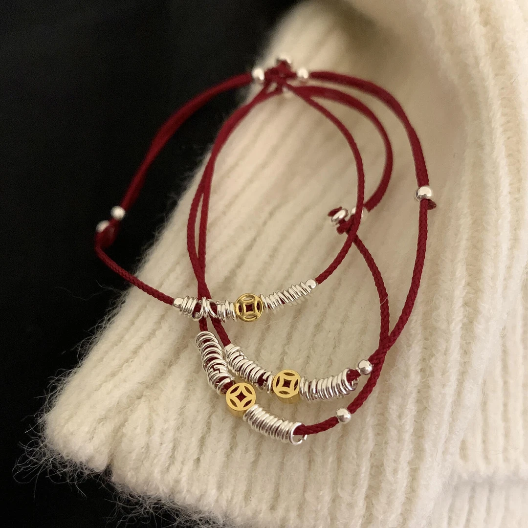 925银手链 S925纯银钱币盘缠手链小众设计感新中式气质手绳