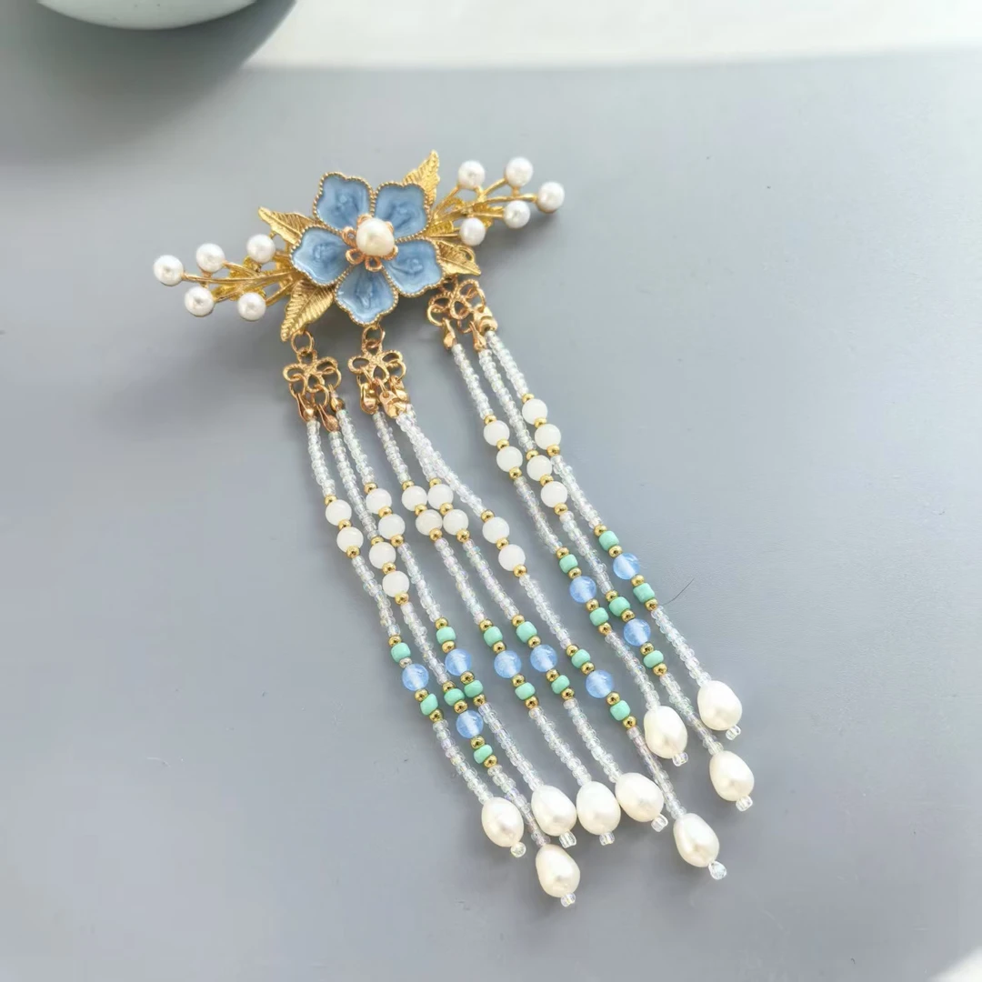 古风花朵流苏后压发饰