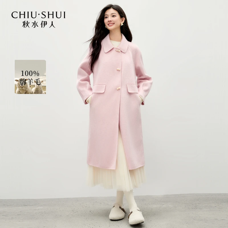 【直播优选】秋水伊人牛角扣毛呢外套翻领大衣625410B120207