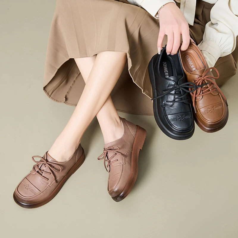 秋季新款复古小皮鞋平底单鞋百搭女鞋软底软面真皮乐福鞋女款9202