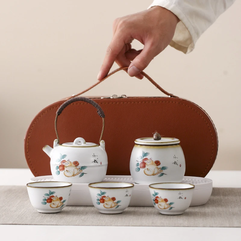 汝窑陶瓷功夫茶具套装旅行便携茶壶茶杯户外办公商务礼品随手礼