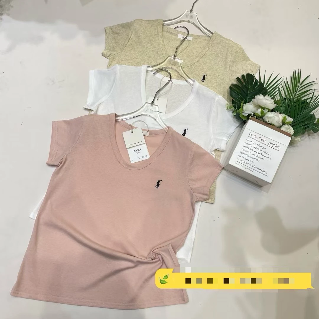 女士打底衫V领修身型T恤修身短款短袖宽松速干纯色宽松型