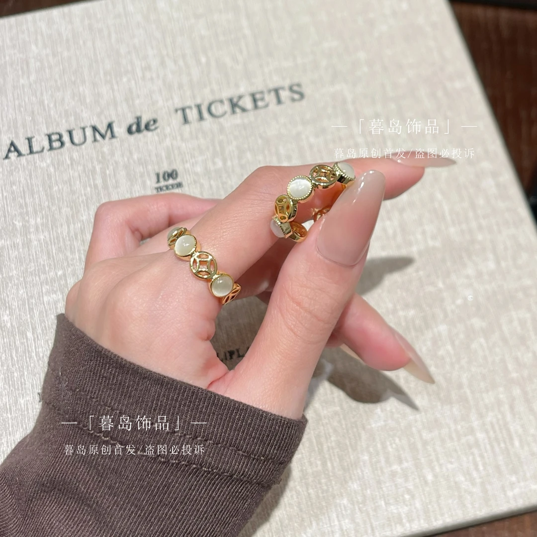 【暮岛饰品】金色钱多多猫眼开口戒指百搭质感A119