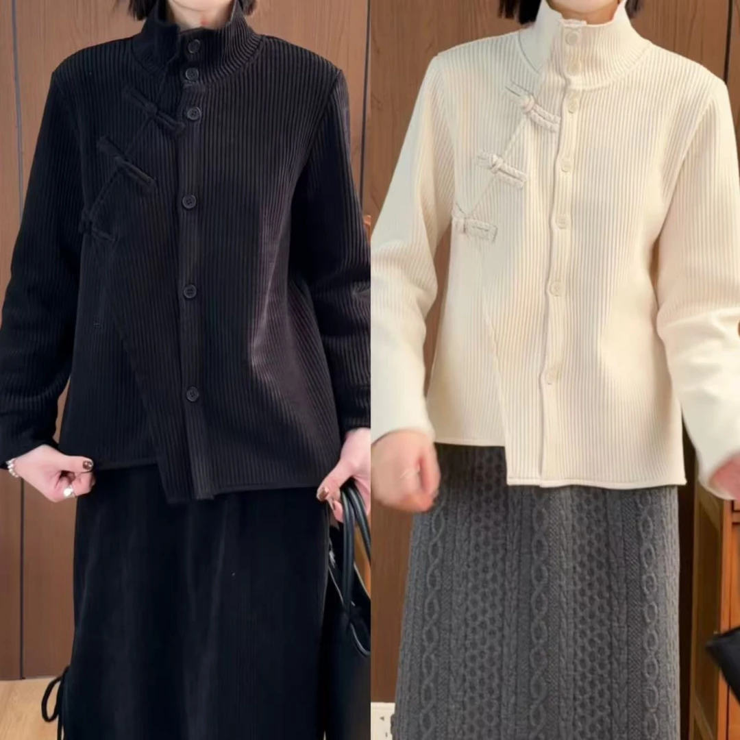 Zoe 原创【打个响指吧】新中式冬季加厚加绒竖坑条设计感开衫卫衣