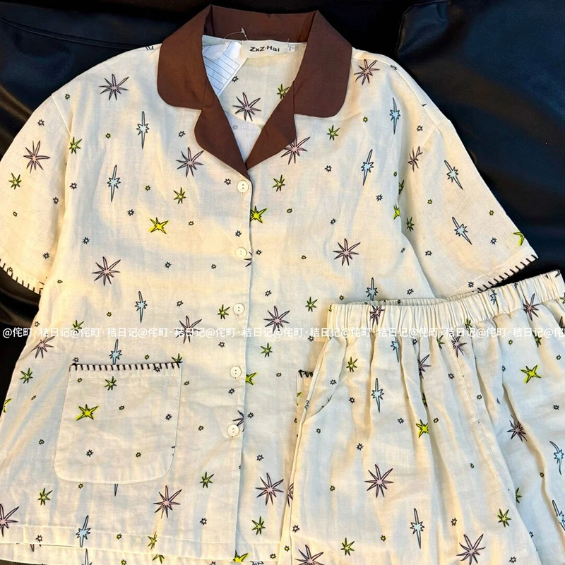 侘町2025年新款浪漫星空纯棉短袖长裤睡衣夏天季卡通家居服夏款