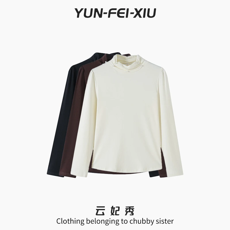 云妃秀女装T恤半高立领时尚胖妹妹显瘦宽松百搭打底衫秋5755