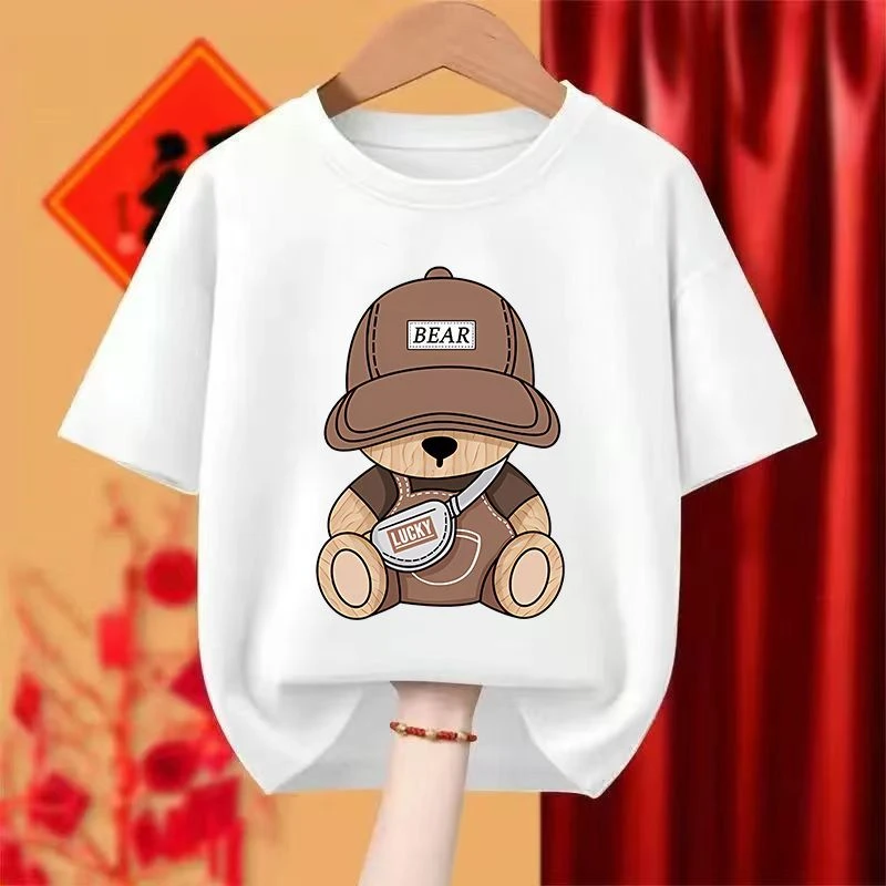 100%纯棉短袖t恤夏季装男童女童2025年新款宝宝洋气卡通儿童衣服