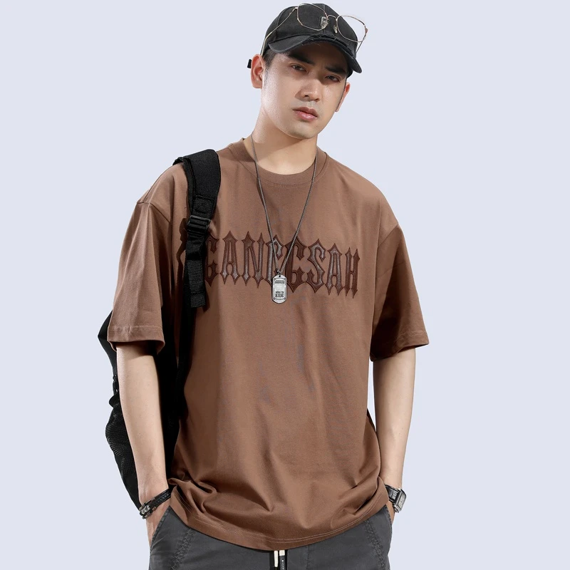 精选高档男士2025重磅白色纯棉T恤圆领宽松潮流半袖上衣夏季短袖1