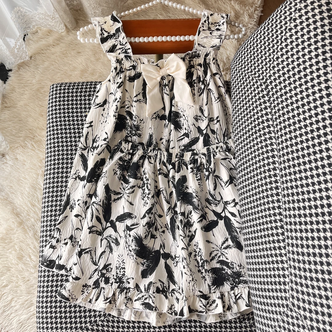 国风水墨吊带睡衣两件套装女大爆款2025年新款带胸垫可外穿家居服