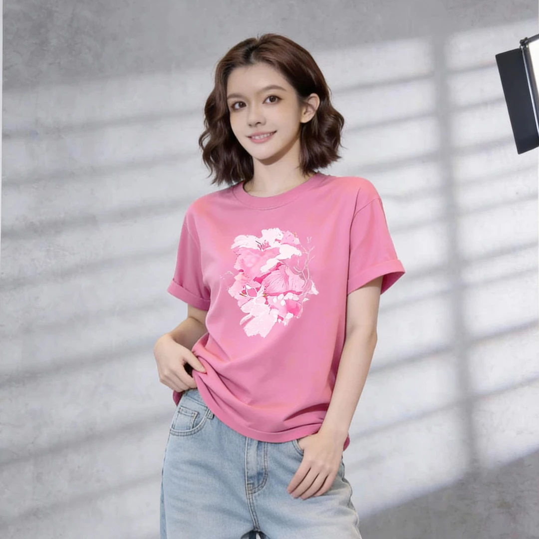 【花漾涂鸦】纯棉正常版型 李西西时尚休闲百搭短袖T恤显瘦