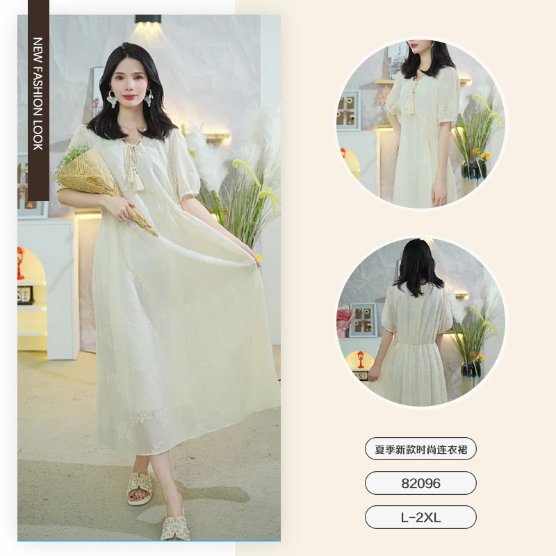 新款时尚宽松大码气质减龄连衣裙-82096