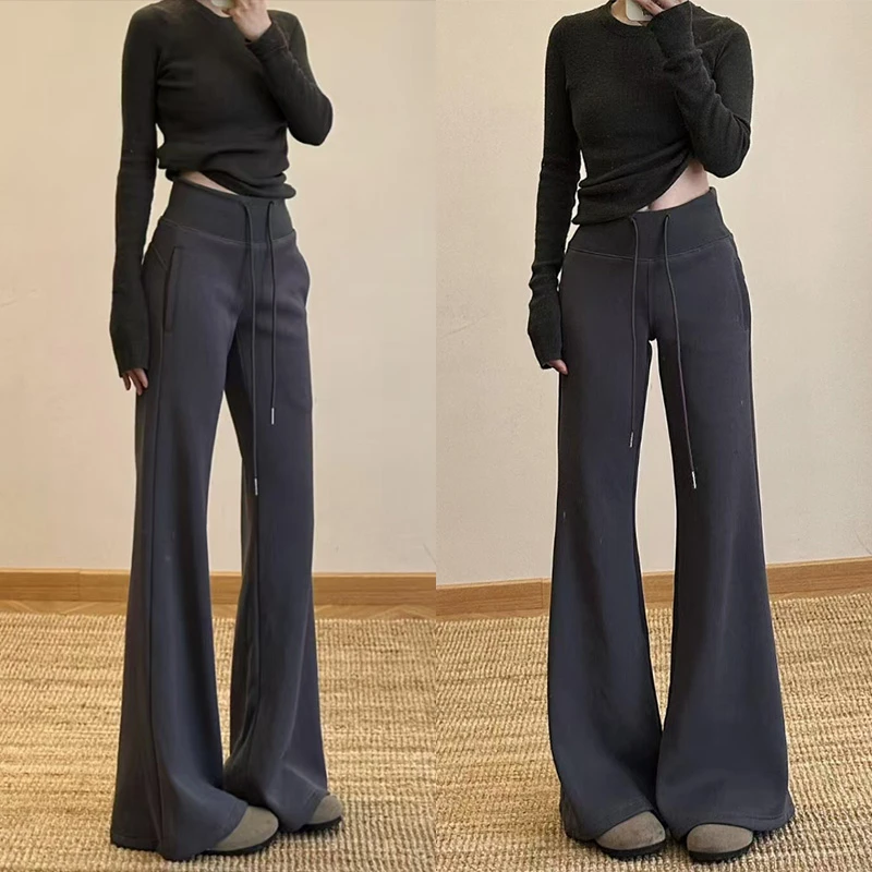 灰色喇叭卫裤女2025秋季新款高腰修身显瘦微喇裤小个子马蹄运动裤