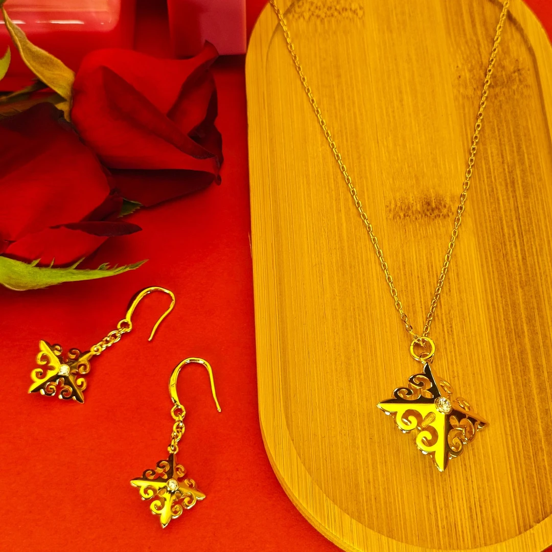 合金项链 合金耳环项链饰品两件套哈萨克族kz原创设计镂空高级感