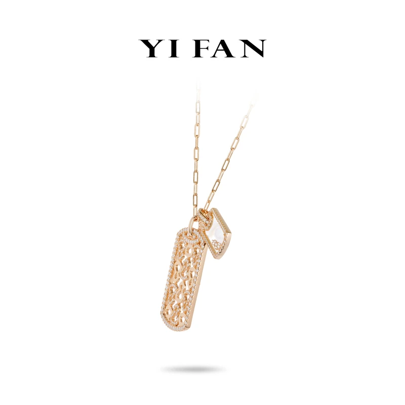 坠链均925银合成锆石 20406-玫金色满钻镂空葫芦无事牌百搭项链