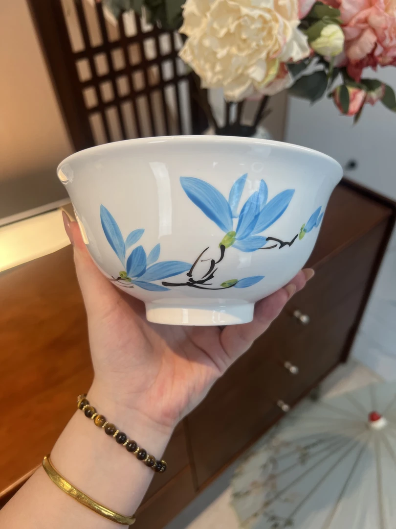 [普碗] 珊小琪品牌· 高温手工手绘釉下彩.蓝玉兰.107