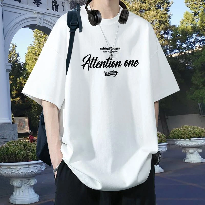 范哲萨夏季纯棉短袖t恤男士新款潮牌宽松青少年学生潮流重磅半袖