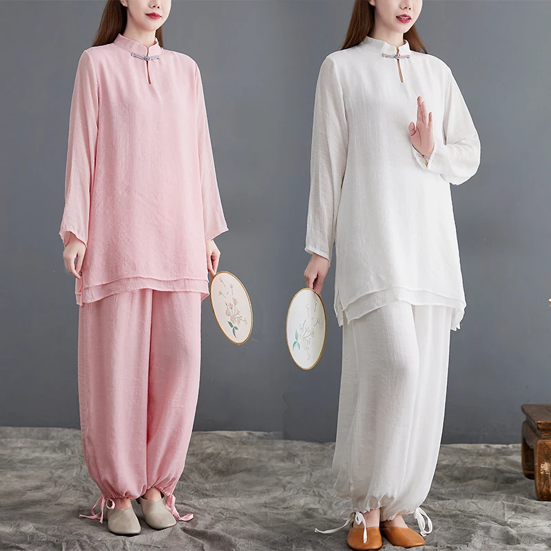 居士服女佛系衣服禅意女装秋中国风高端棉麻禅服瑜伽服2件套