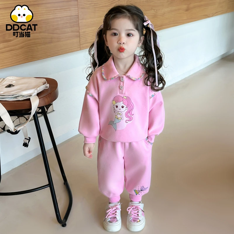 叮当猫女童套装春秋季时尚女宝宝卫衣两件套儿童休闲中小童秋装潮