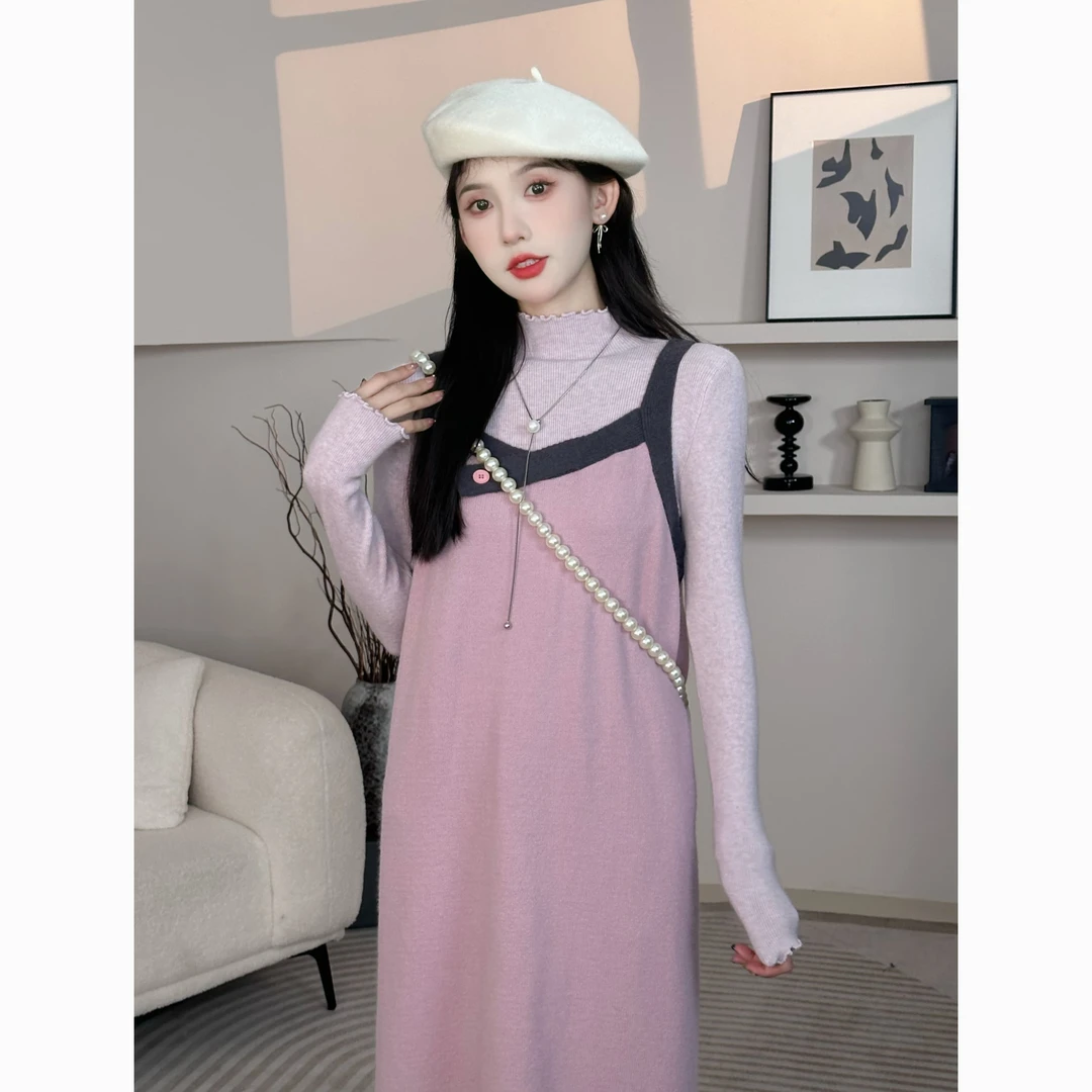 【蔓越莓】秋冬紫色浪漫修身打底衫设计感吊带裙STZJ1906