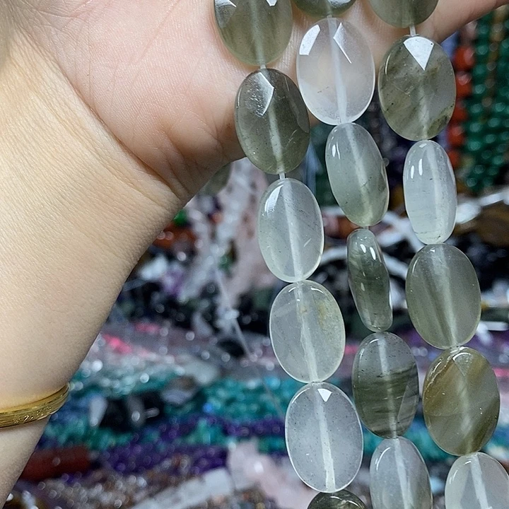 玛瑙/玉髓未镶嵌珠宝半成品天然绿水晶切面卡13*17mm一条