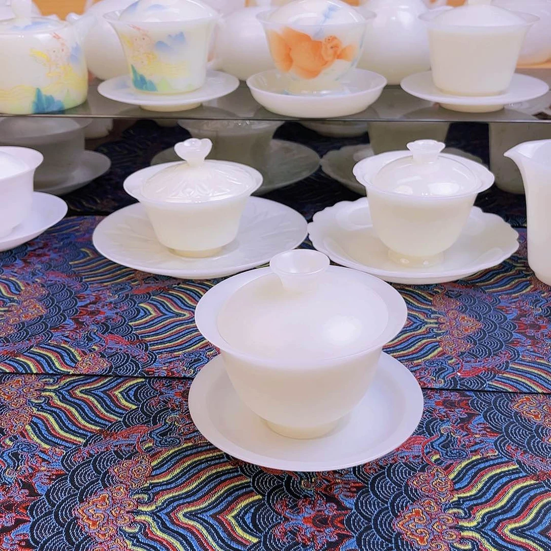 盖碗瓷高档皙白玉瓷素烧盖碗150cc