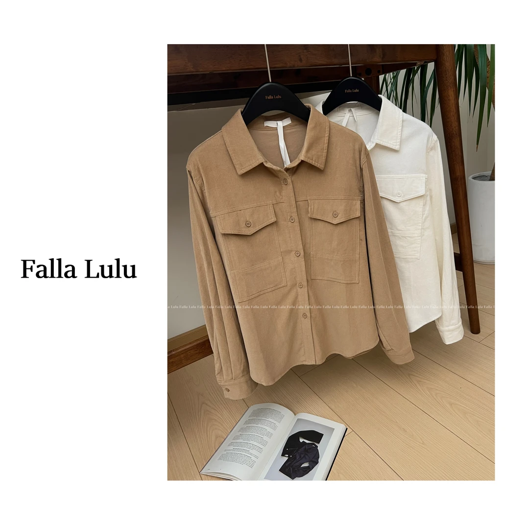 @英子家 - 24新品自留款!! 韩版显瘦翻领休闲长袖灯芯绒衬衫C1621