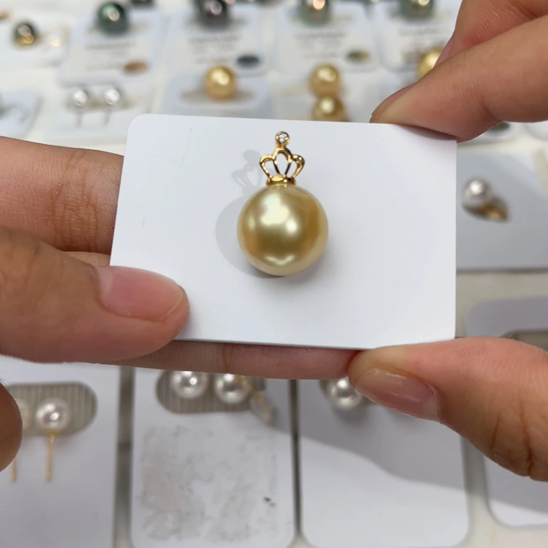 18K金镶嵌南洋金珠海水珍珠干枯玫瑰12.5-13mm