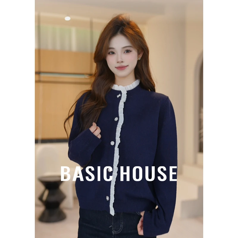 Basic House/百家好琥珀流光洋气撞色针织衫开衫B1195B54C12