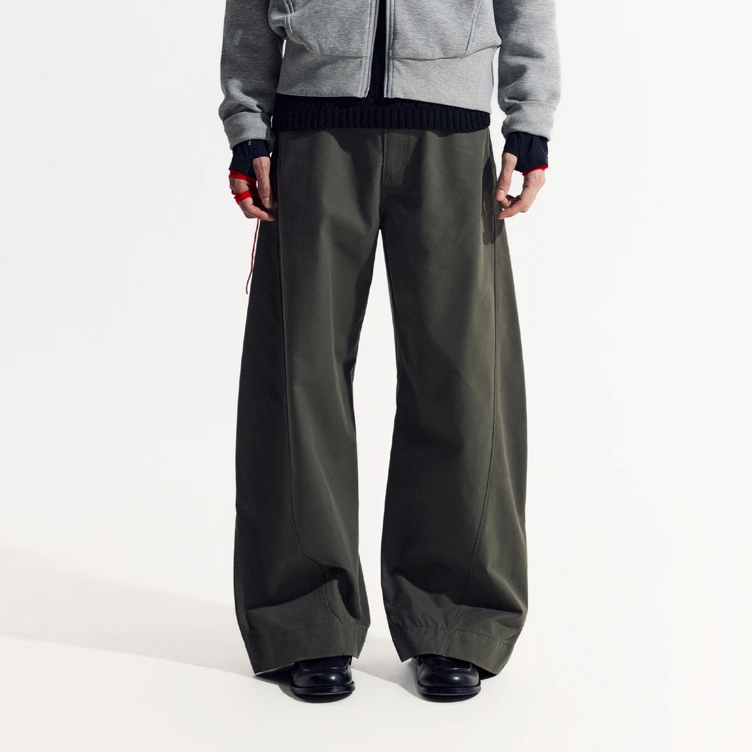 NORYBRAND 廓形弯刀裤抽折弧线多细节长裤简约百搭宽松休闲裤