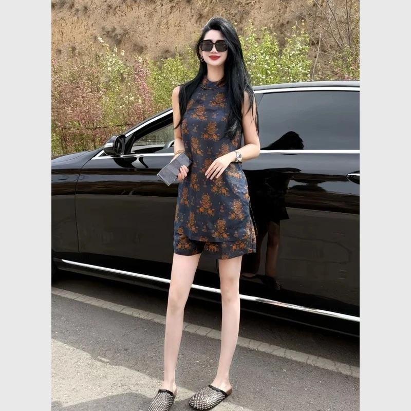 推荐现货！！新中式国风碎花马甲套装夏2025新款大方得体洋气衣服女